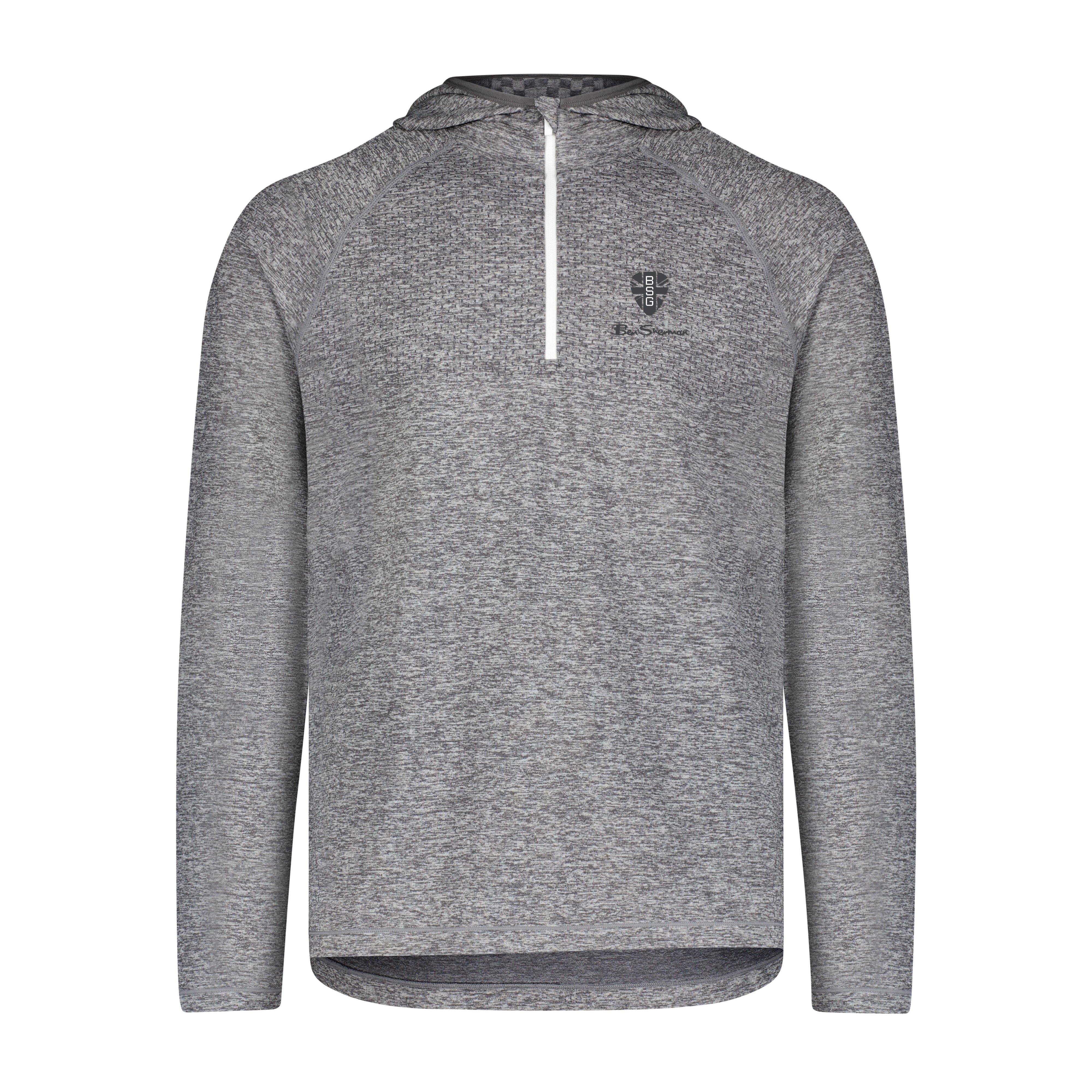 Ben Sherman Men s Seamless Knit 1 4 Zip Hoodie in Grey Size Xl